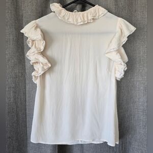 Philosophy de Lorenzo Serafini Silk Blouse Womens 4 Cream Ivory Ruffles Pearls